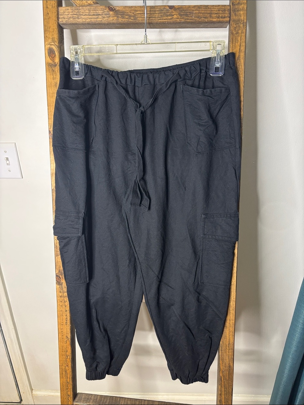 Chico's Black Cargo Jogger Pants with Drawstring Waist Size LP